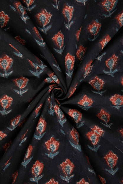 Siyahi - Midnight Tulip Dabu Fabric-Rutambhara-RUTAMBHARA