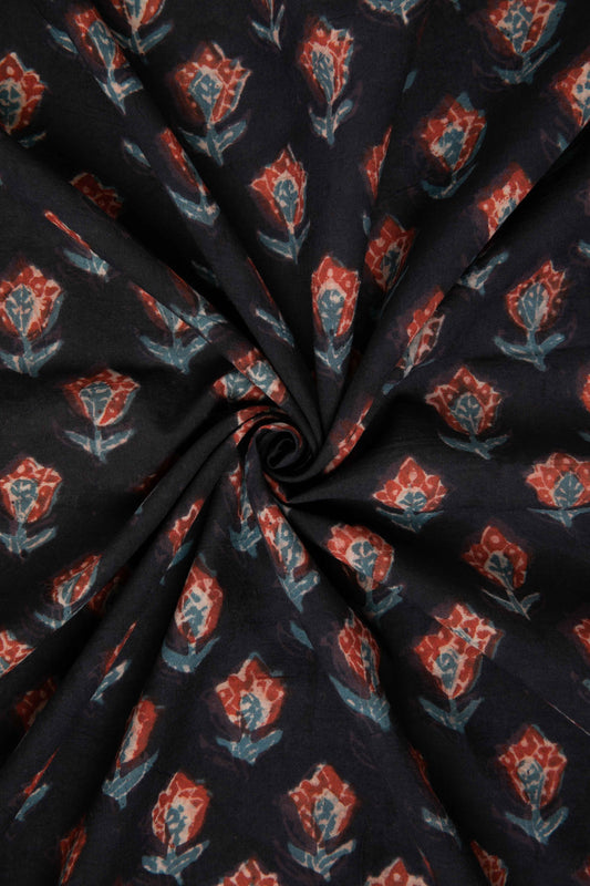 Siyahi - Midnight Tulip Dabu Fabric
