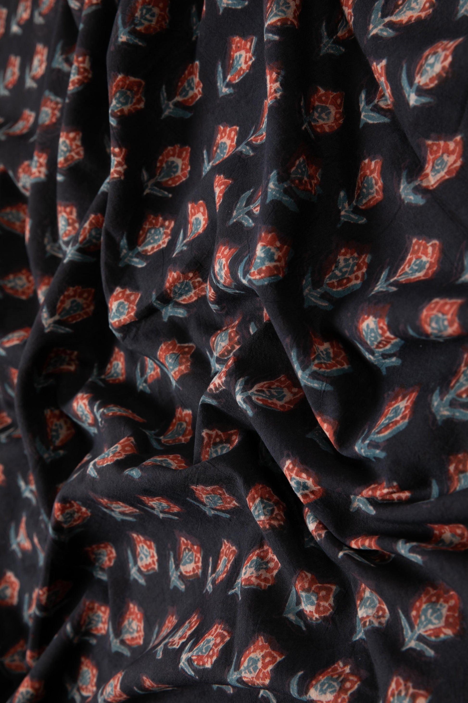 Siyahi - Midnight Tulip Dabu Fabric-Rutambhara-RUTAMBHARA