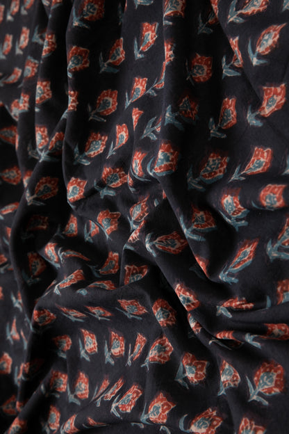 Siyahi - Midnight Tulip Dabu Fabric-Rutambhara-RUTAMBHARA