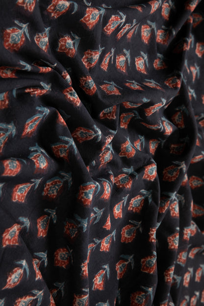 Siyahi - Midnight Tulip Dabu Fabric-Rutambhara-RUTAMBHARA