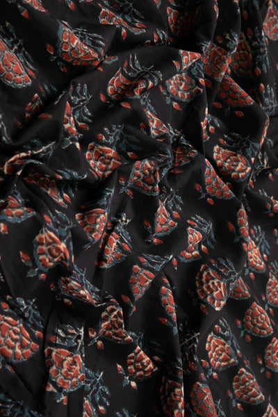 Siyahi - Vintage Floral Charm Dabu Fabric-Rutambhara-RUTAMBHARA