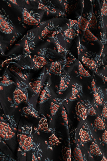 Siyahi - Vintage Floral Charm Dabu Fabric-Rutambhara-RUTAMBHARA
