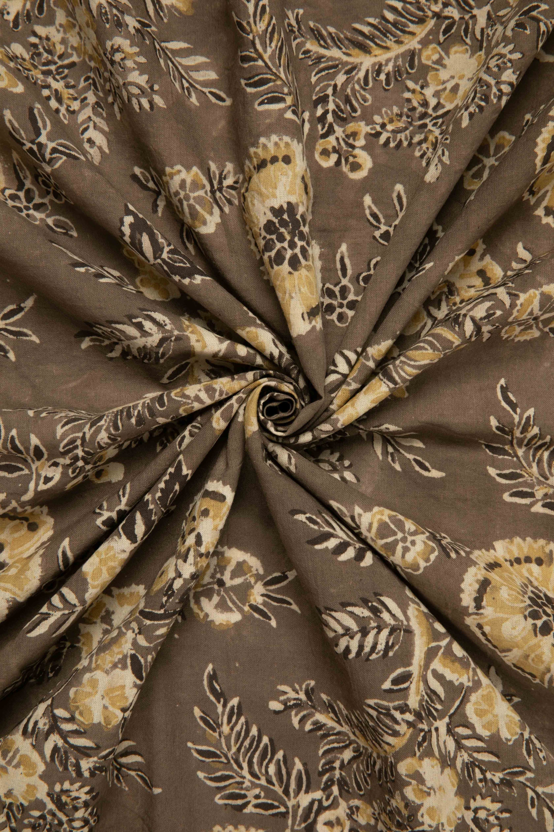 Siyahi - Rustic Bloom Sanganeri Dabu Fabric-Rutambhara-RUTAMBHARA