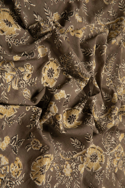 Siyahi - Rustic Bloom Sanganeri Dabu Fabric-Rutambhara-RUTAMBHARA