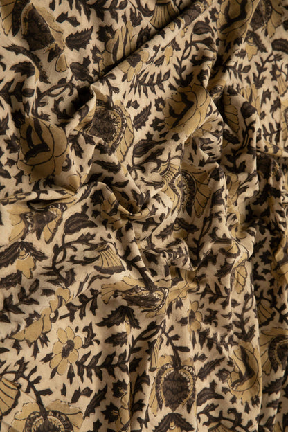 Siyahi - Rustic Bloom Sanganeri Dabu Fabric-Rutambhara-RUTAMBHARA