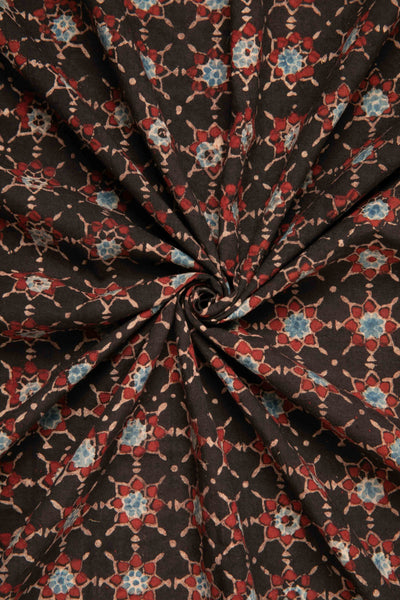 Siyahi - Starry Dusk Ajrakh Cotton Fabric-Rutambhara-RUTAMBHARA