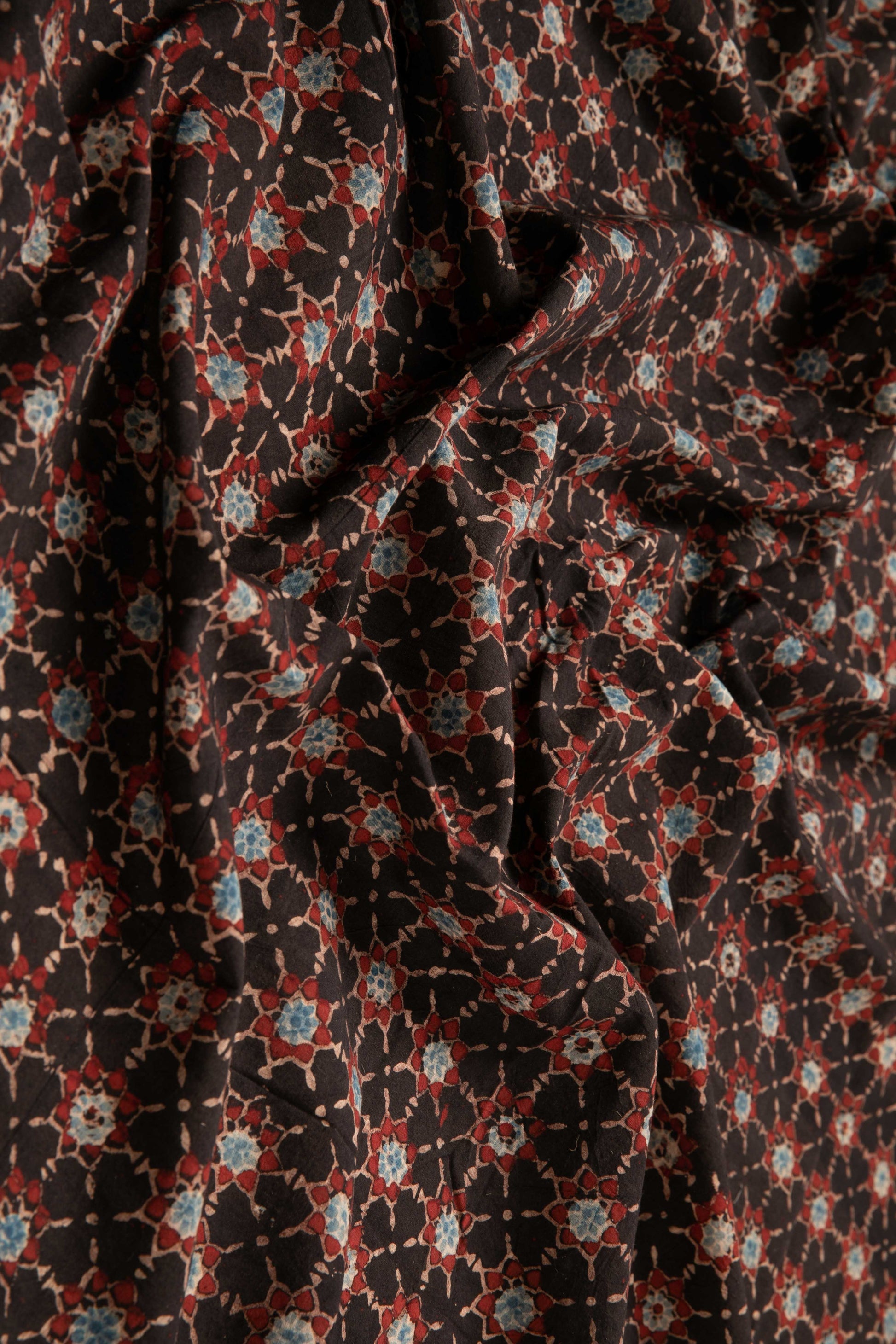 Siyahi - Starry Dusk Ajrakh Cotton Fabric-Rutambhara-RUTAMBHARA
