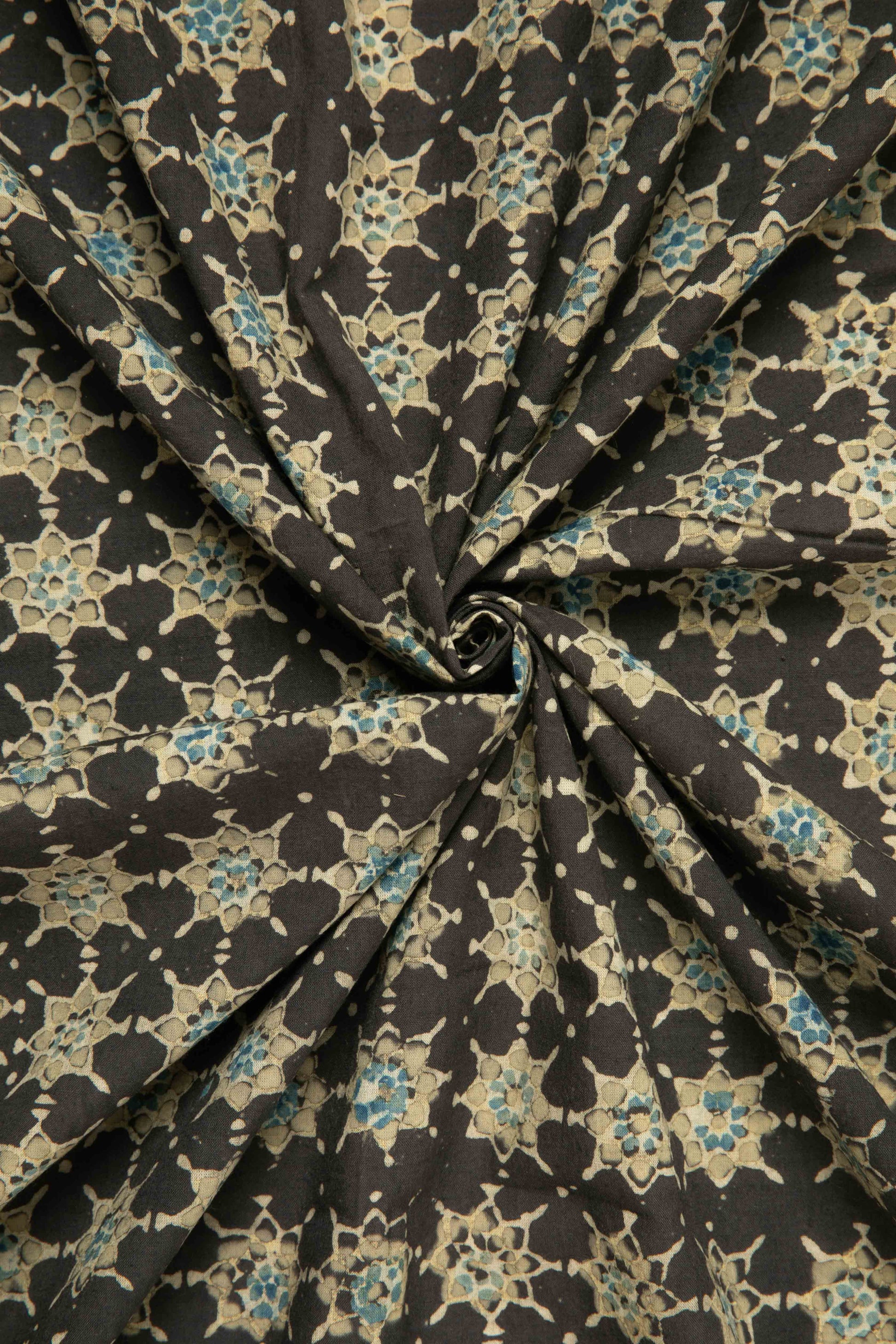 Siyahi - Starry Dusk Ajrakh Cotton Fabric-Rutambhara-RUTAMBHARA