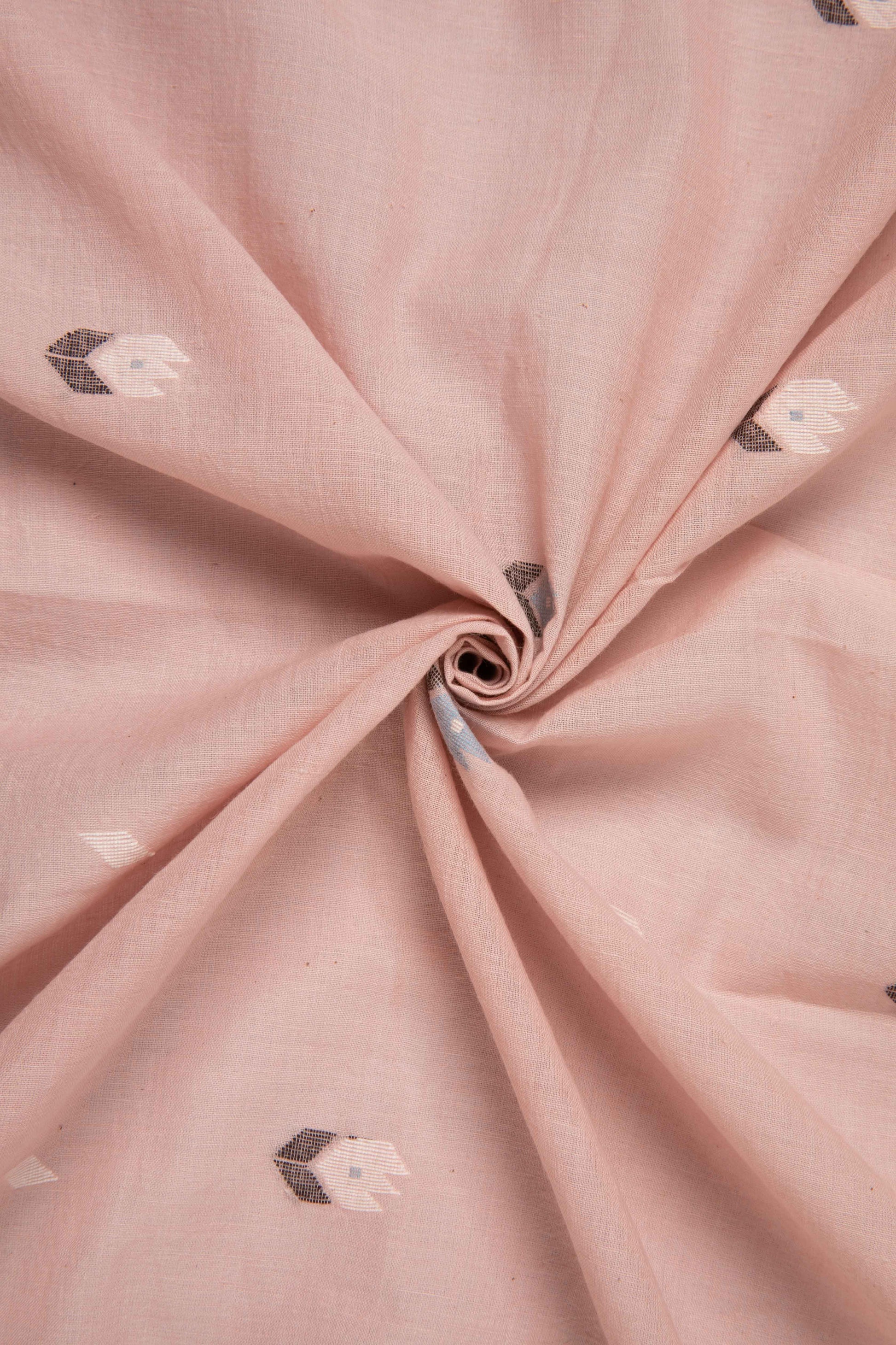 Keesha - Blush Hued Handwoven Jamdani Cotton Fabric-Rutambhara-RUTAMBHARA