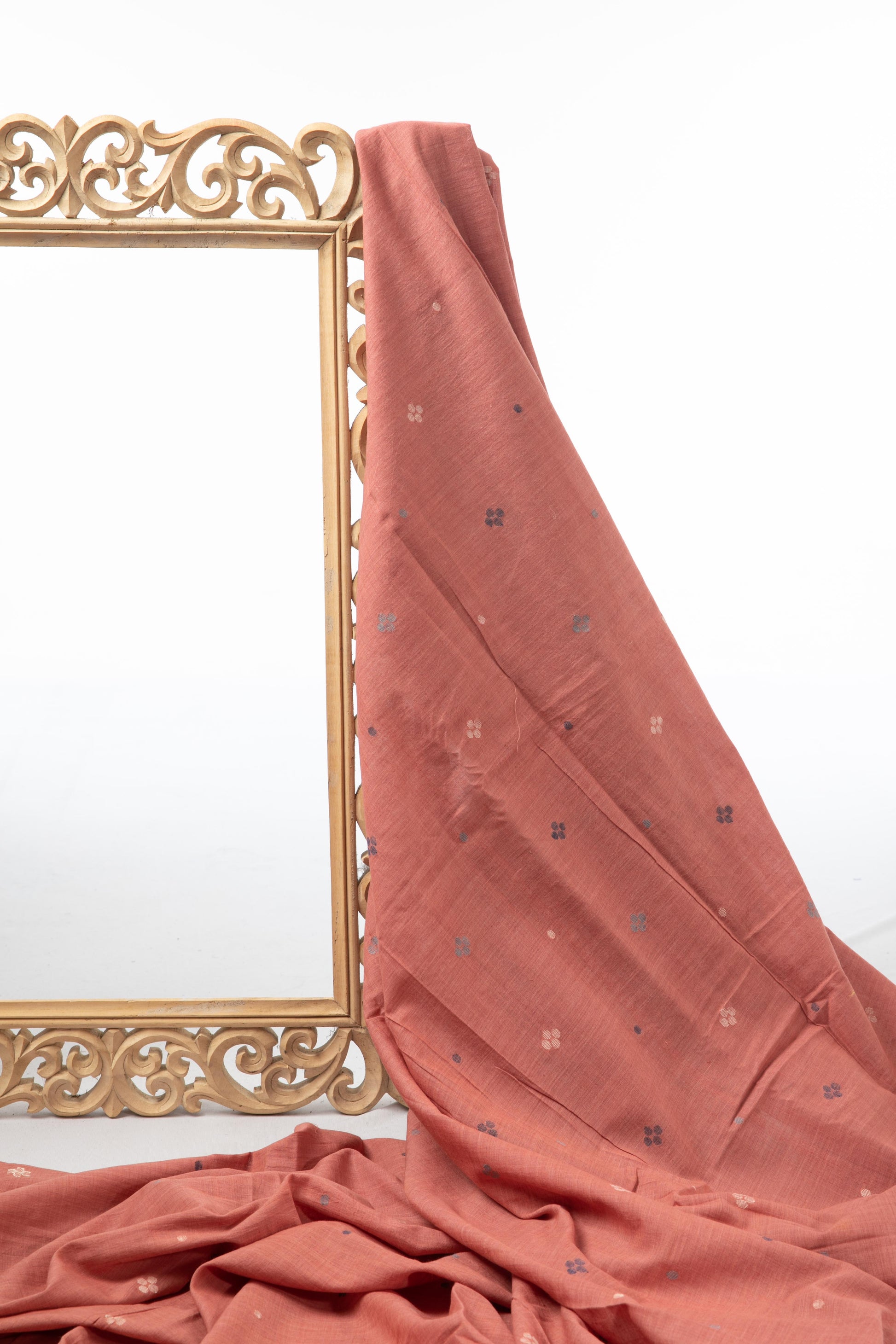 Keesha - Coral Calm Handwoven Jamdani Cotton Fabric-Rutambhara-RUTAMBHARA