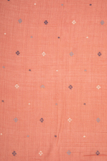 Keesha - Coral Calm Handwoven Jamdani Cotton Fabric-Rutambhara-RUTAMBHARA
