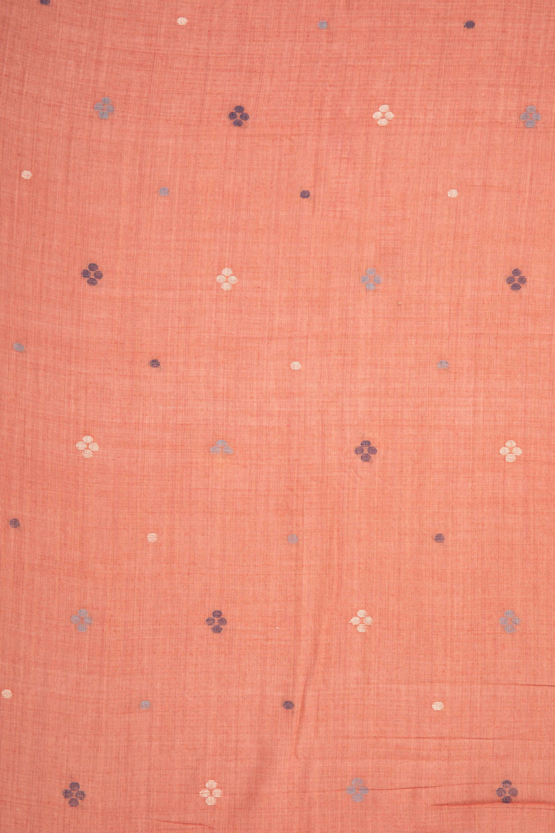 Keesha - Coral Calm Handwoven Jamdani Cotton Fabric-Rutambhara-RUTAMBHARA