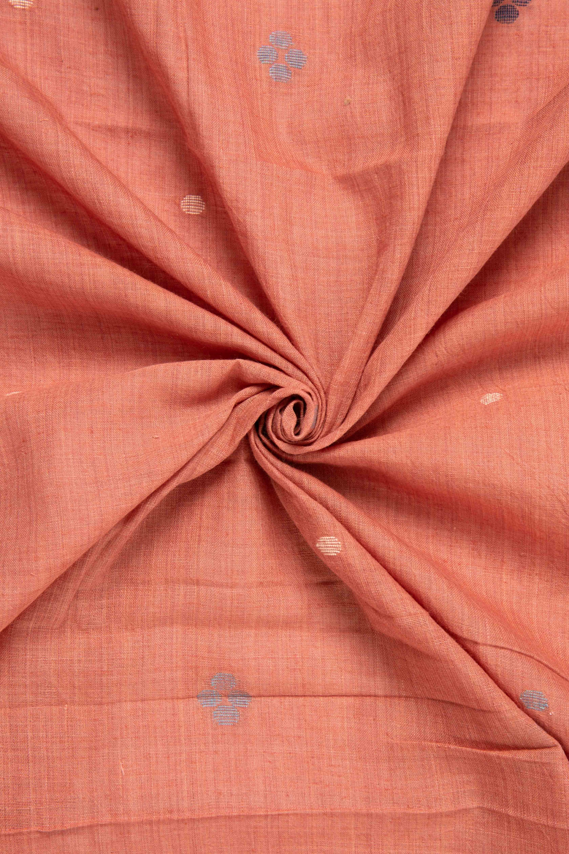 Keesha - Coral Calm Handwoven Jamdani Cotton Fabric-Rutambhara-RUTAMBHARA