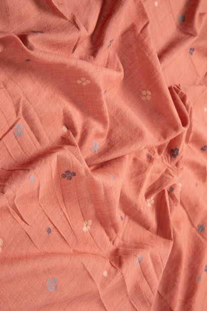 Keesha - Coral Calm Handwoven Jamdani Cotton Fabric-Rutambhara-RUTAMBHARA