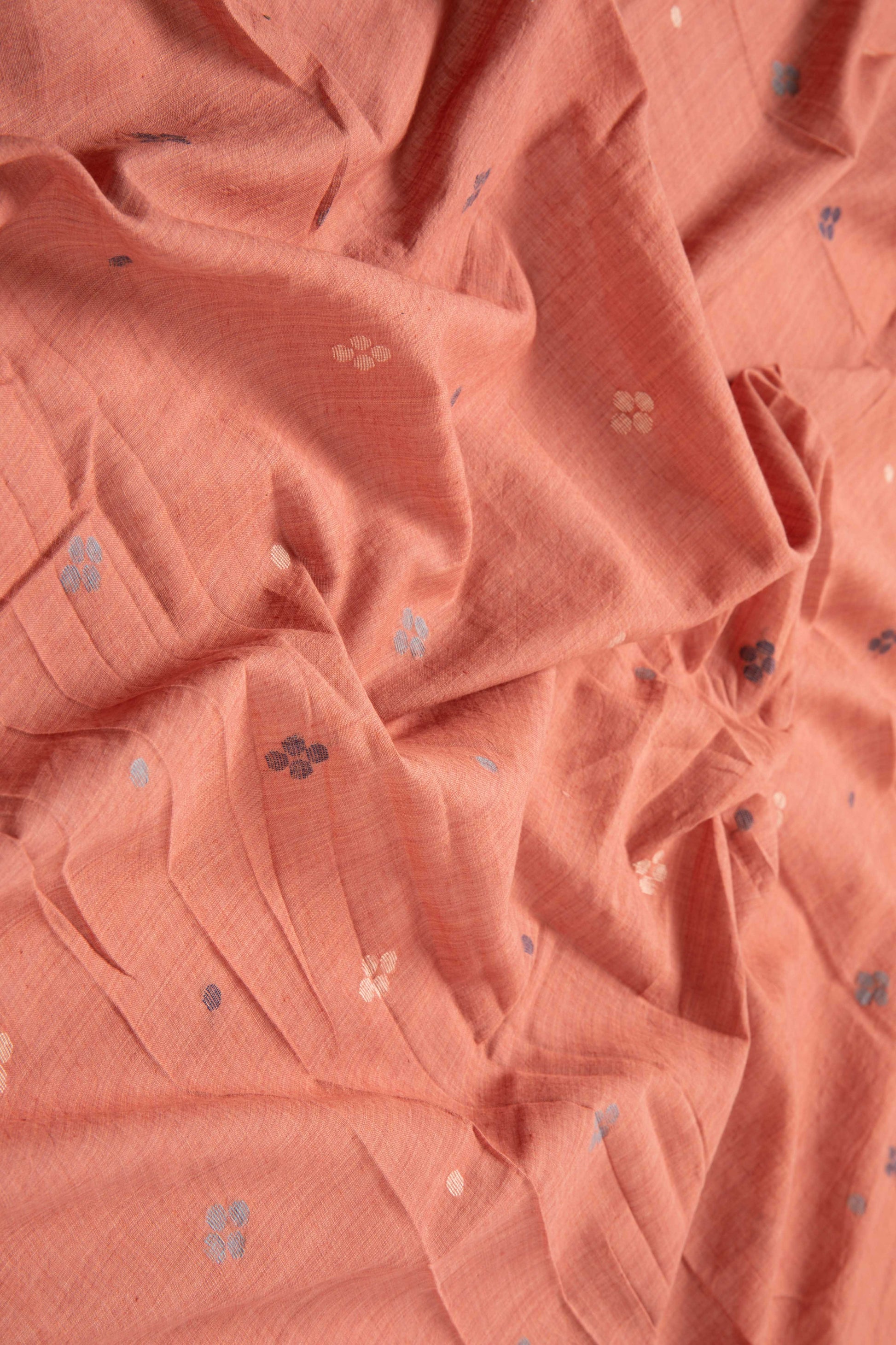 Keesha - Coral Calm Handwoven Jamdani Cotton Fabric-Rutambhara-RUTAMBHARA