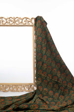 Ushraa - Moss And Marigold Motif Ajrakh Cotton Fabric-Rutambhara-RUTAMBHARA