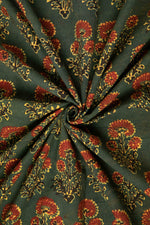 Ushraa - Moss And Marigold Motif Ajrakh Cotton Fabric-Rutambhara-RUTAMBHARA