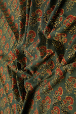 Ushraa - Moss And Marigold Motif Ajrakh Cotton Fabric-Rutambhara-RUTAMBHARA