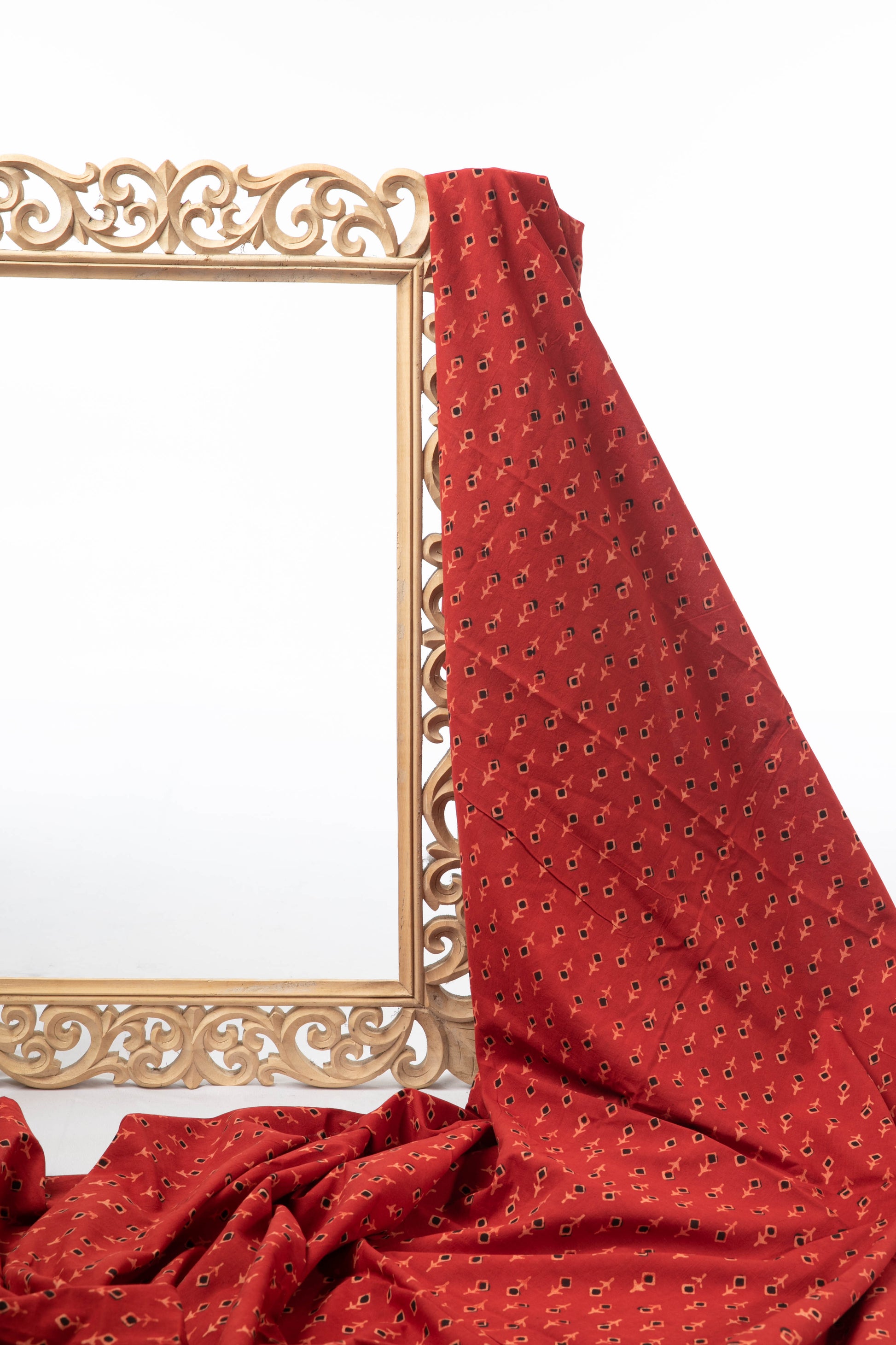 Ushraa - Ajrakh Fabric With Sophisticated Leaf Motif-Rutambhara-RUTAMBHARA