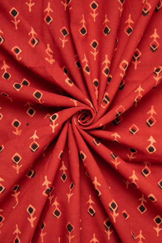 Siyahi - Rust Tribal Motif Sanganeri Dabu Fabric