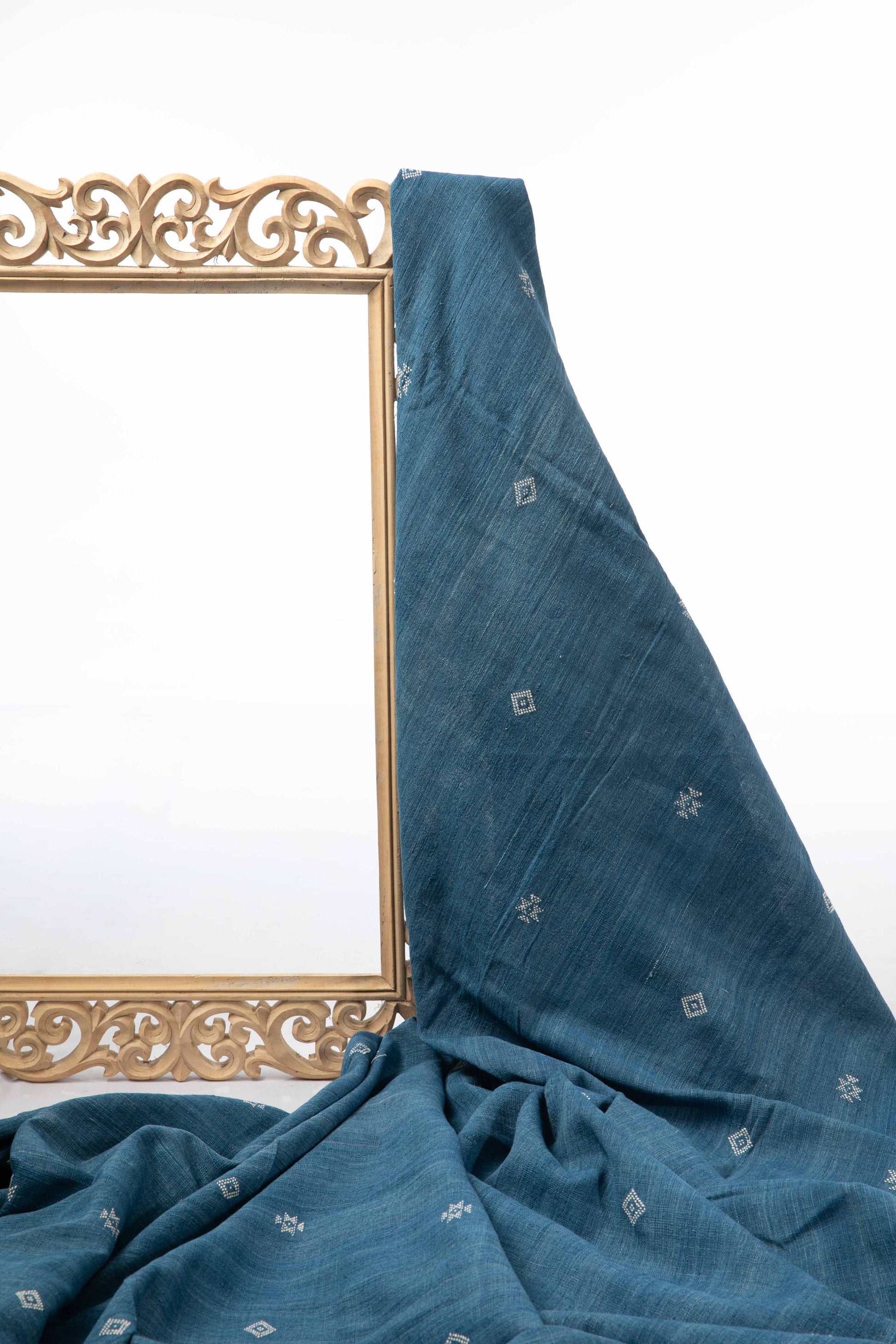 Indigo Kala Cotton with Diamond Weft Motifs-Rutambhara-RUTAMBHARA