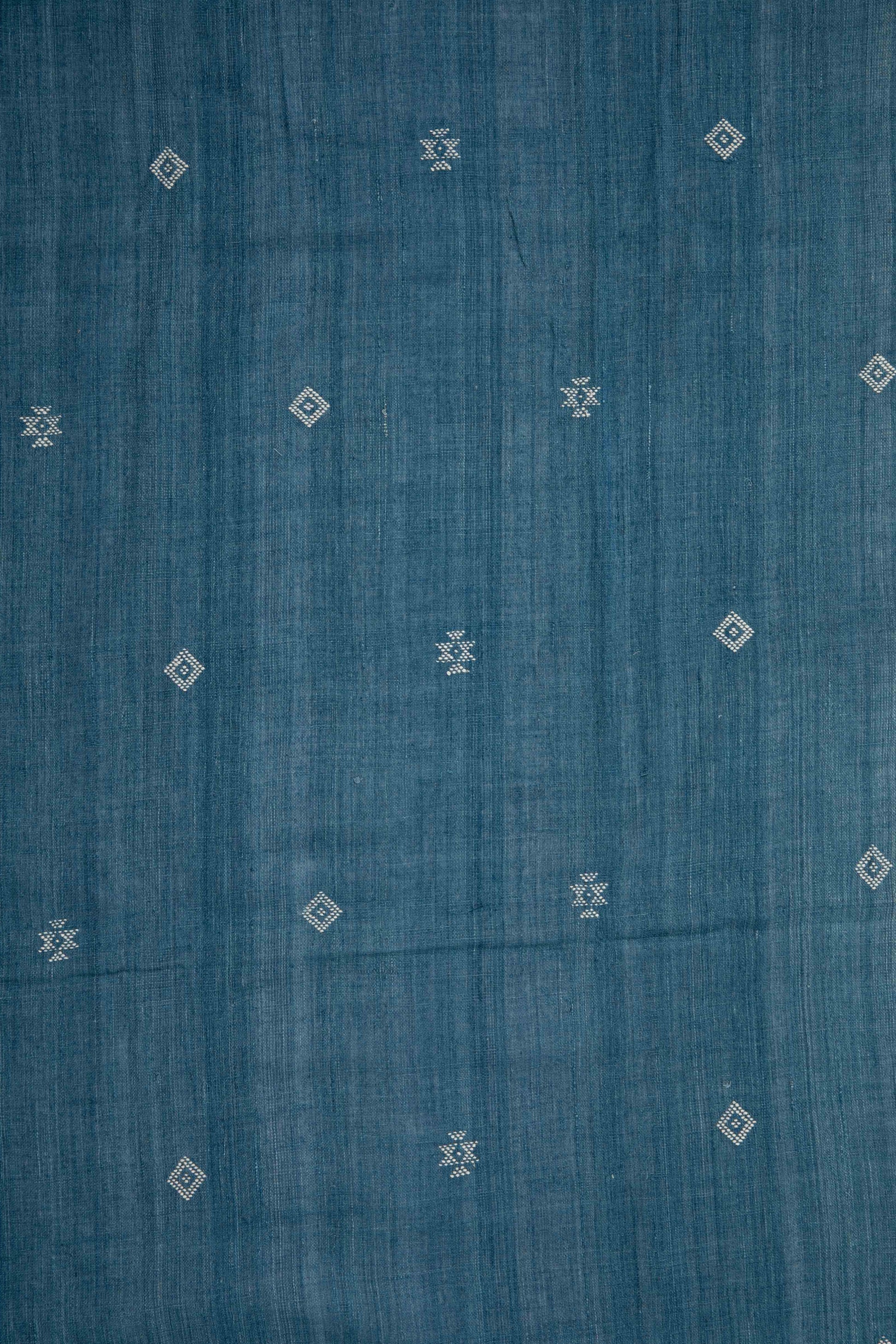 Indigo Kala Cotton with Diamond Weft Motifs-Rutambhara-RUTAMBHARA