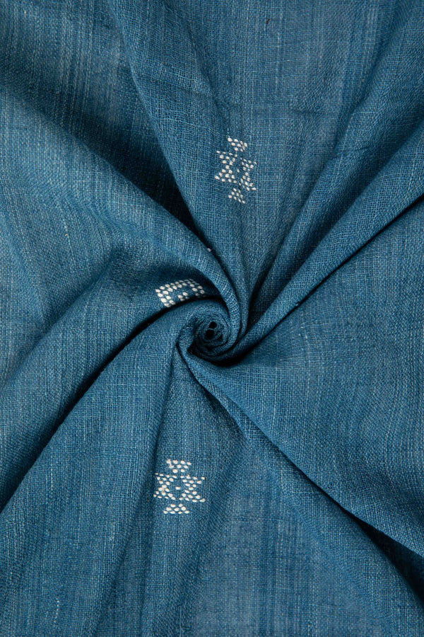 Indigo Kala Cotton with Diamond Weft Motifs-Rutambhara-RUTAMBHARA