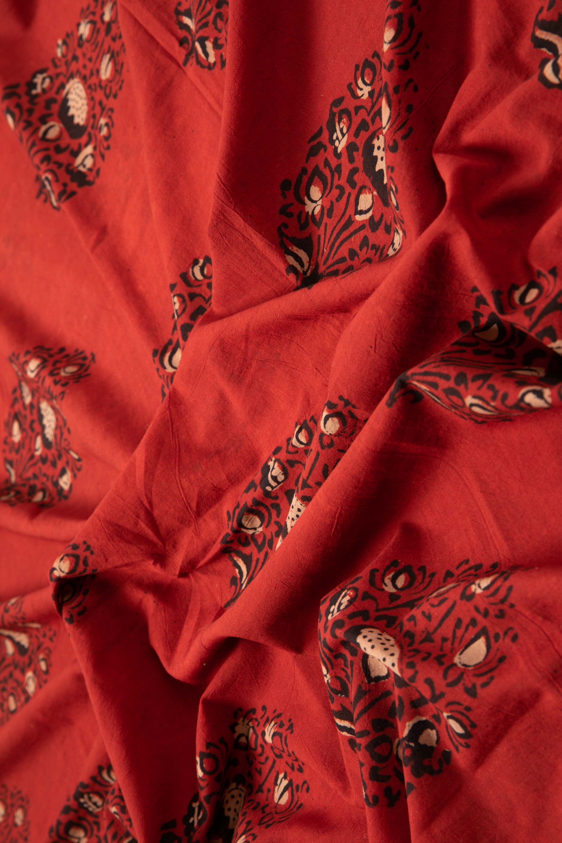 Siyahi - Rustic Red Floral Dabu Print-Rutambhara-RUTAMBHARA