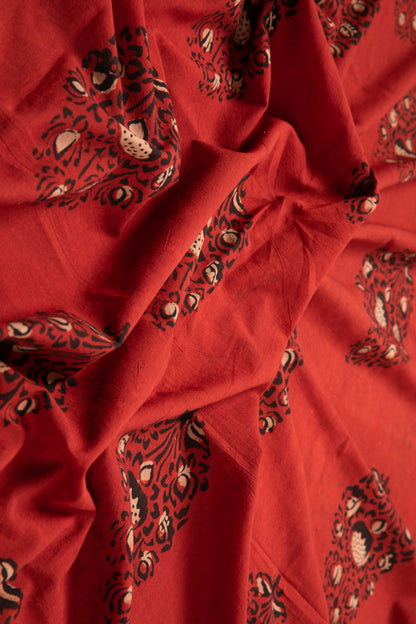 Siyahi - Rustic Red Floral Dabu Print-Rutambhara-RUTAMBHARA