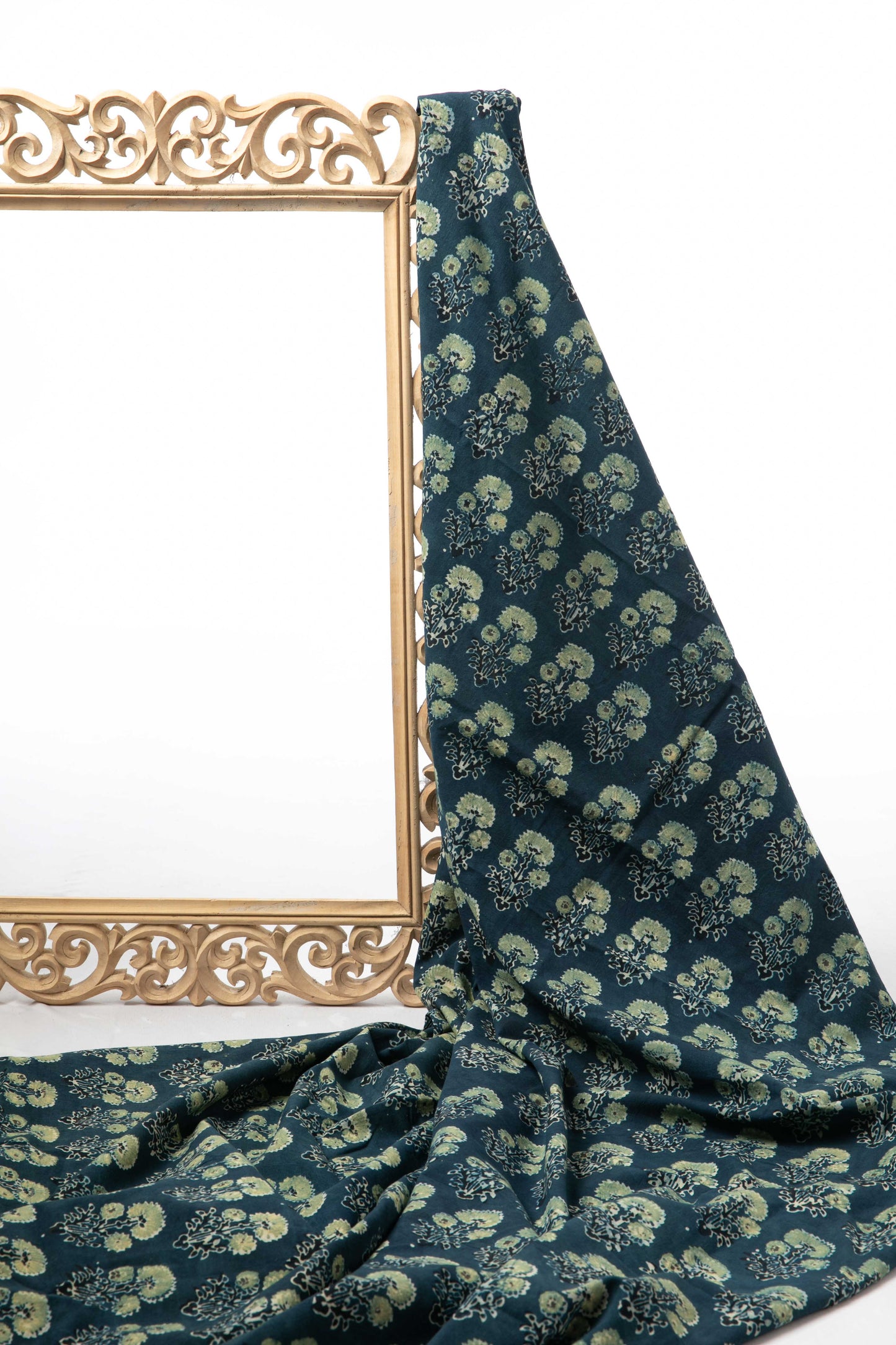 Ushraa - Classic Indigo Ajrakh Hand Block Print Cotton Fabric