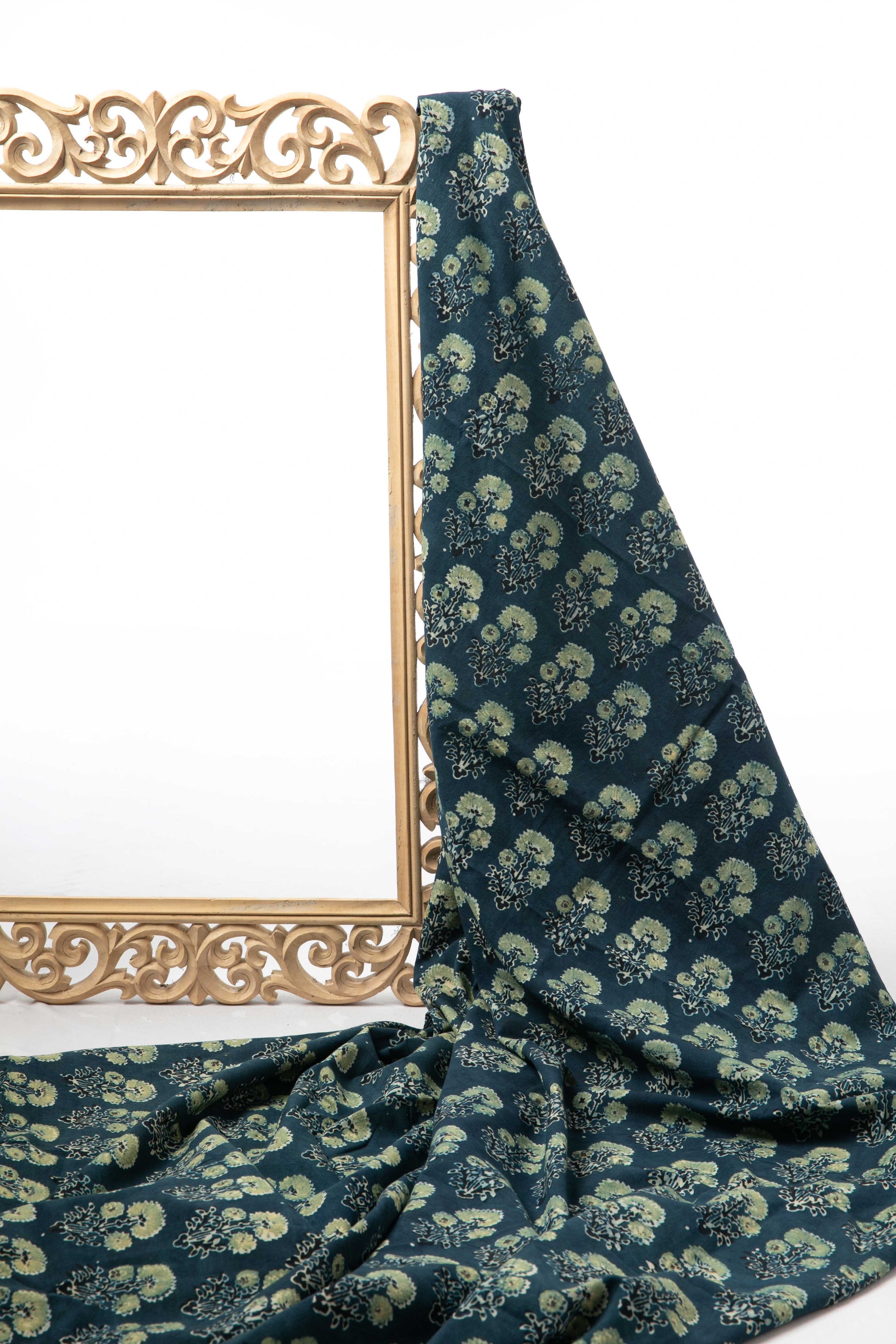 Ushraa - Classic Indigo Ajrakh Hand Block Print Cotton Fabric-Rutambhara-RUTAMBHARA