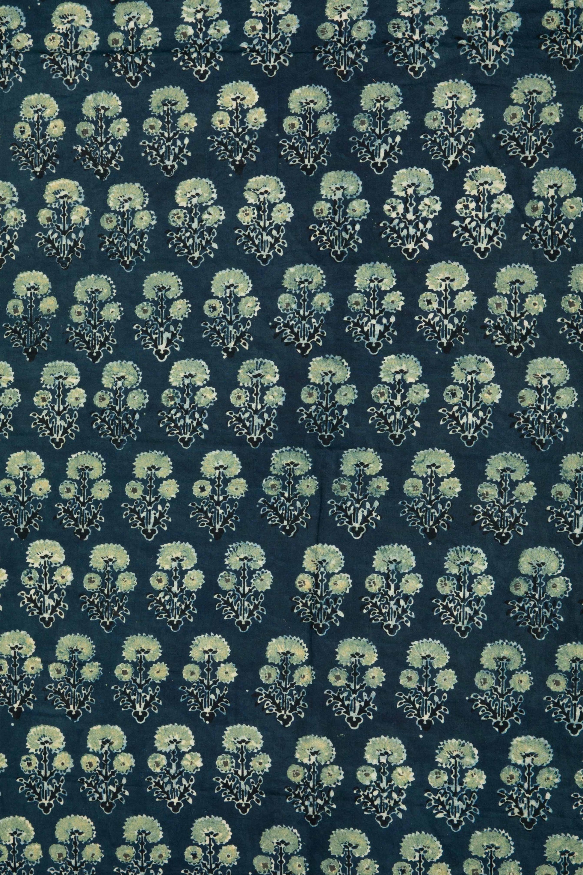 Ushraa - Classic Indigo Ajrakh Hand Block Print Cotton Fabric-Rutambhara-RUTAMBHARA