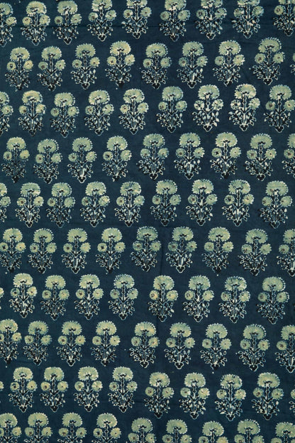 Ushraa - Classic Indigo Ajrakh Hand Block Print Cotton Fabric-Rutambhara-RUTAMBHARA