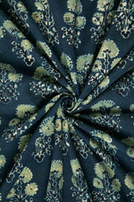 Ushraa - Classic Indigo Ajrakh Hand Block Print Cotton Fabric-Rutambhara-RUTAMBHARA