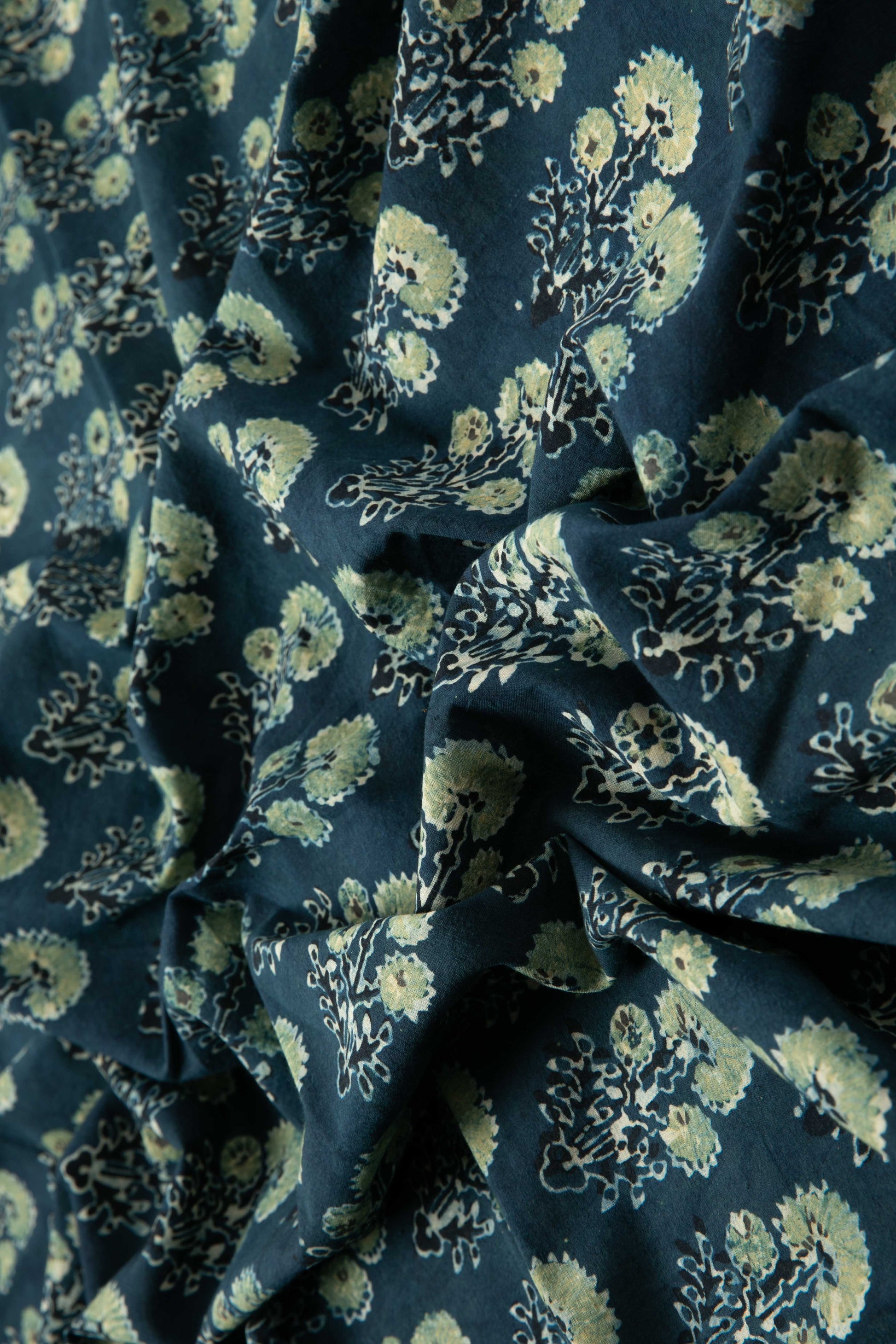 Siyahi - Midnight Bloom – Sanganeri Hand Block Print Fabric-Rutambhara-RUTAMBHARA
