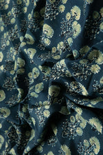 Ushraa - Classic Indigo Ajrakh Hand Block Print Cotton Fabric-Rutambhara-RUTAMBHARA