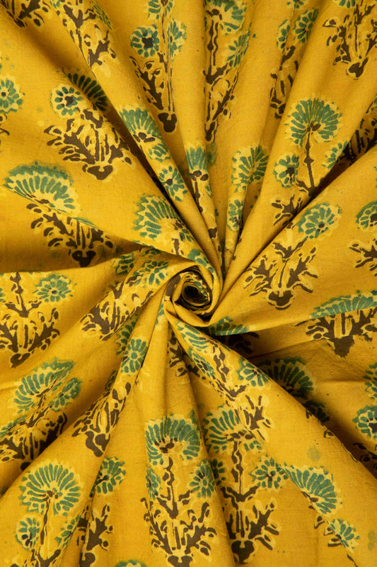 Siyahi - Teal Floral Motif Ajrakh Cotton Fabric