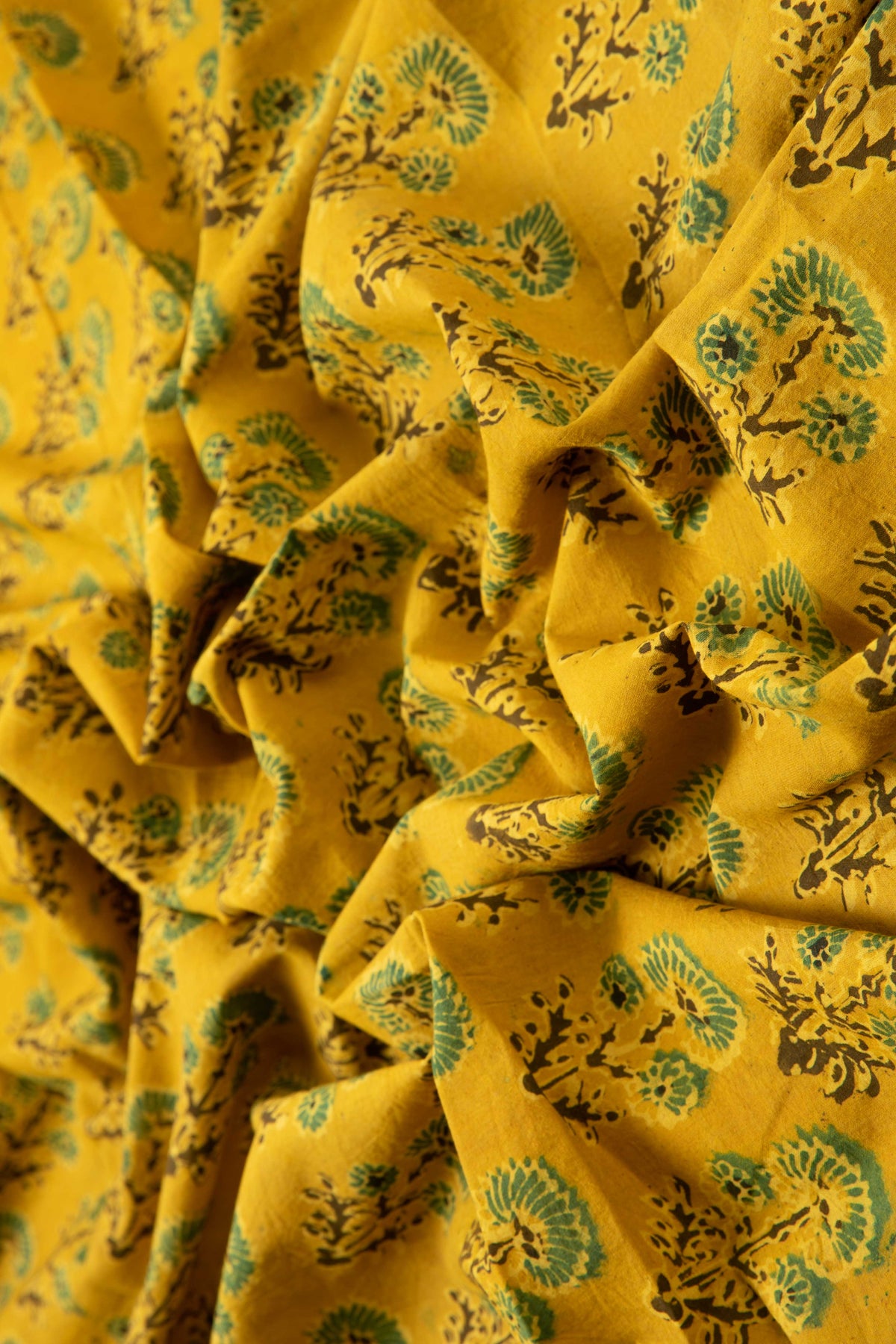 Siyahi - Teal Floral Motif Ajrakh Cotton Fabric