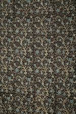 Ushraa - Black Ajrakh Fabric With Blue Floral Design-Rutambhara-RUTAMBHARA