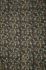 Ushraa - Black Ajrakh Fabric With Blue Floral Design-Rutambhara-RUTAMBHARA