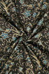 Ushraa - Black Ajrakh Fabric With Blue Floral Design
