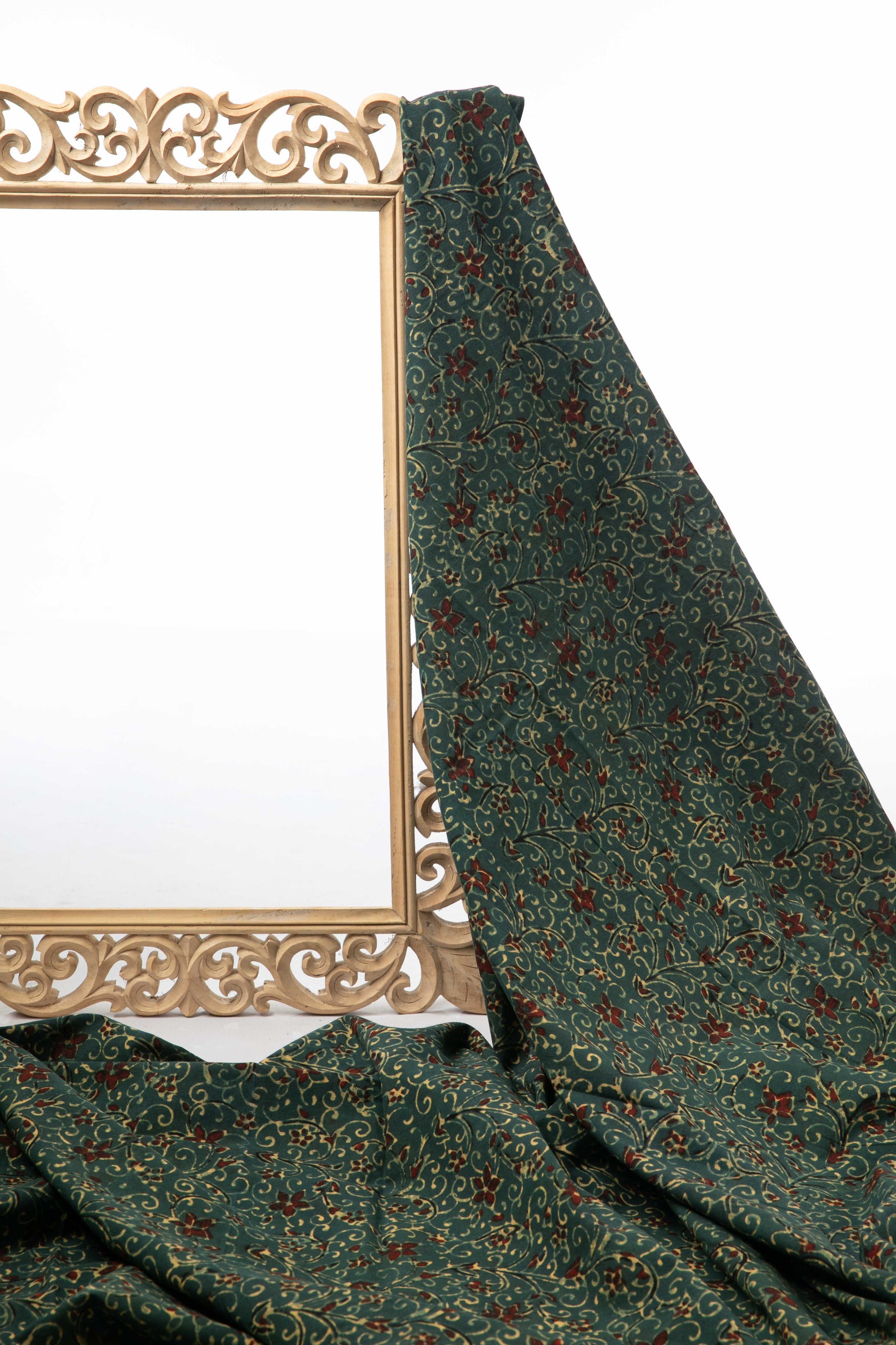 Ushraa - Elegant Red Blossom Motif Ajrakh Cotton Fabric-Rutambhara-RUTAMBHARA