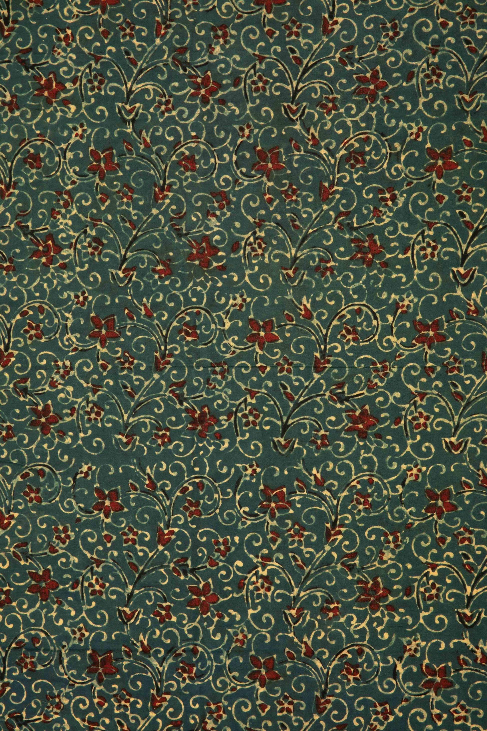 Ushraa - Elegant Red Blossom Motif Ajrakh Cotton Fabric-Rutambhara-RUTAMBHARA