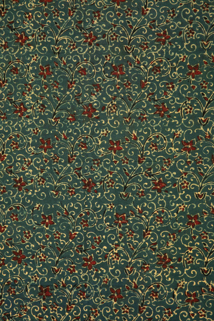 Ushraa - Elegant Red Blossom Motif Ajrakh Cotton Fabric-Rutambhara-RUTAMBHARA