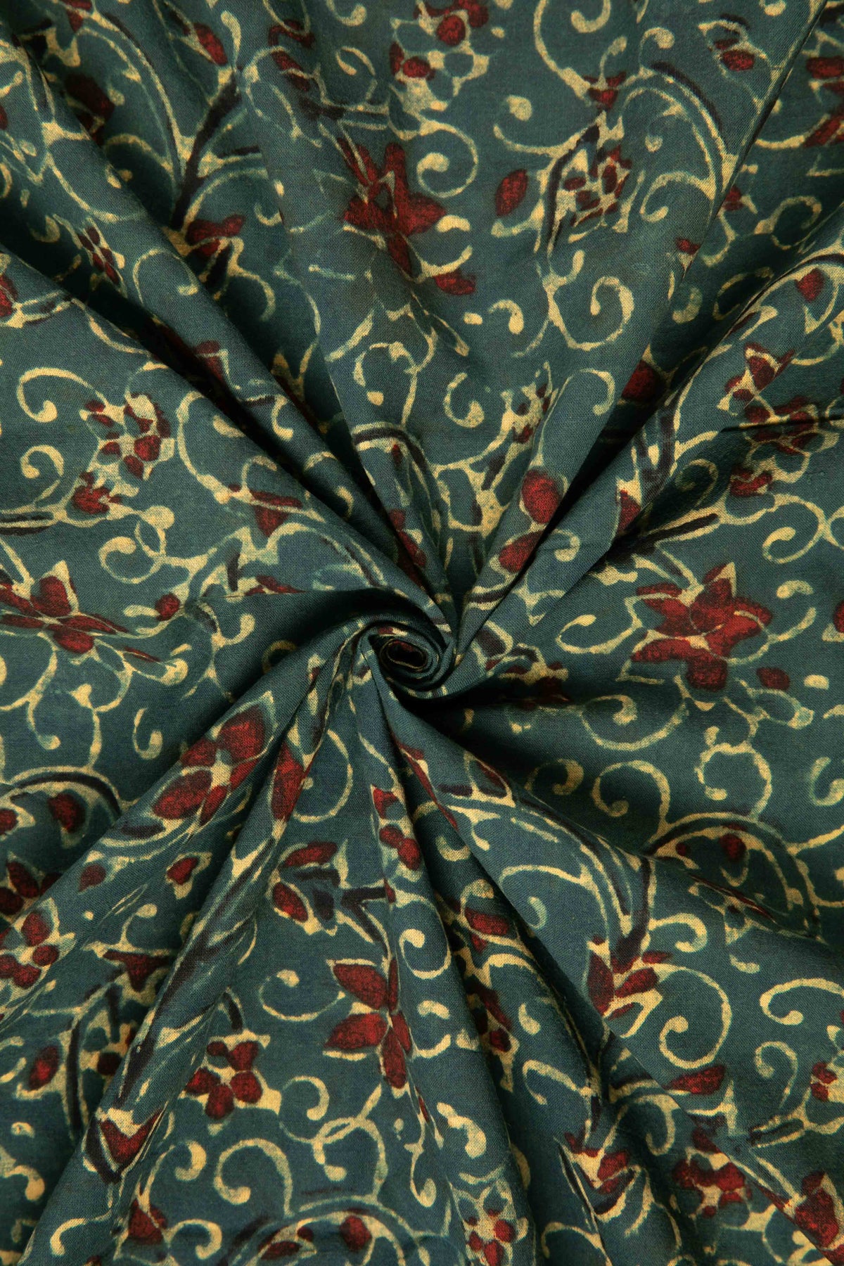 Ushraa - Elegant Red Blossom Motif Ajrakh Cotton Fabric
