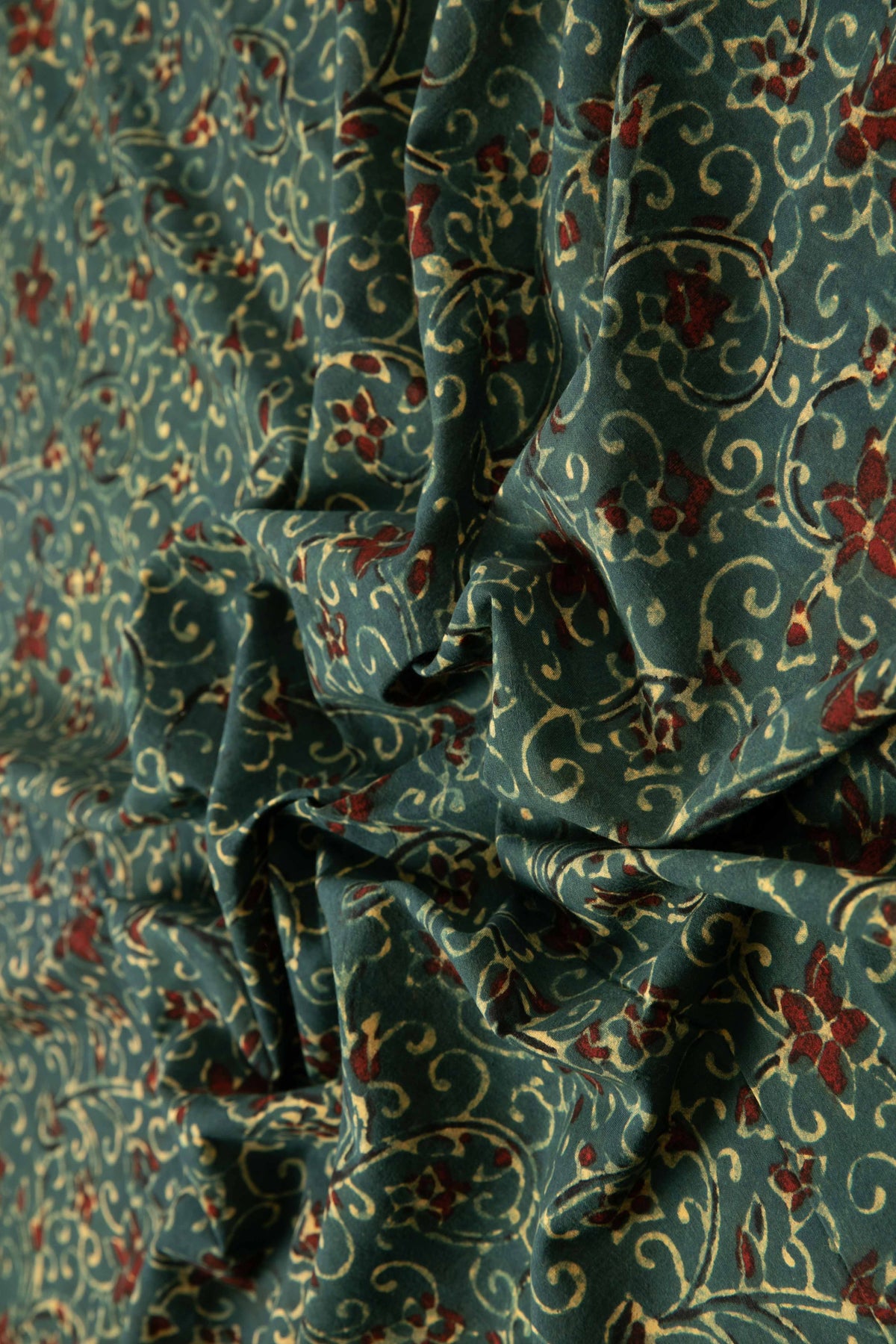 Ushraa - Elegant Red Blossom Motif Ajrakh Cotton Fabric