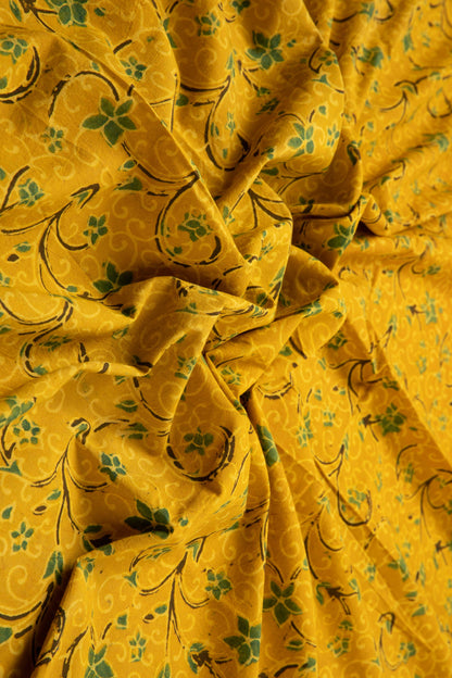 Siyahi - Contemporary Ajrakh Floral Vine Print Cotton Fabric-Rutambhara-RUTAMBHARA