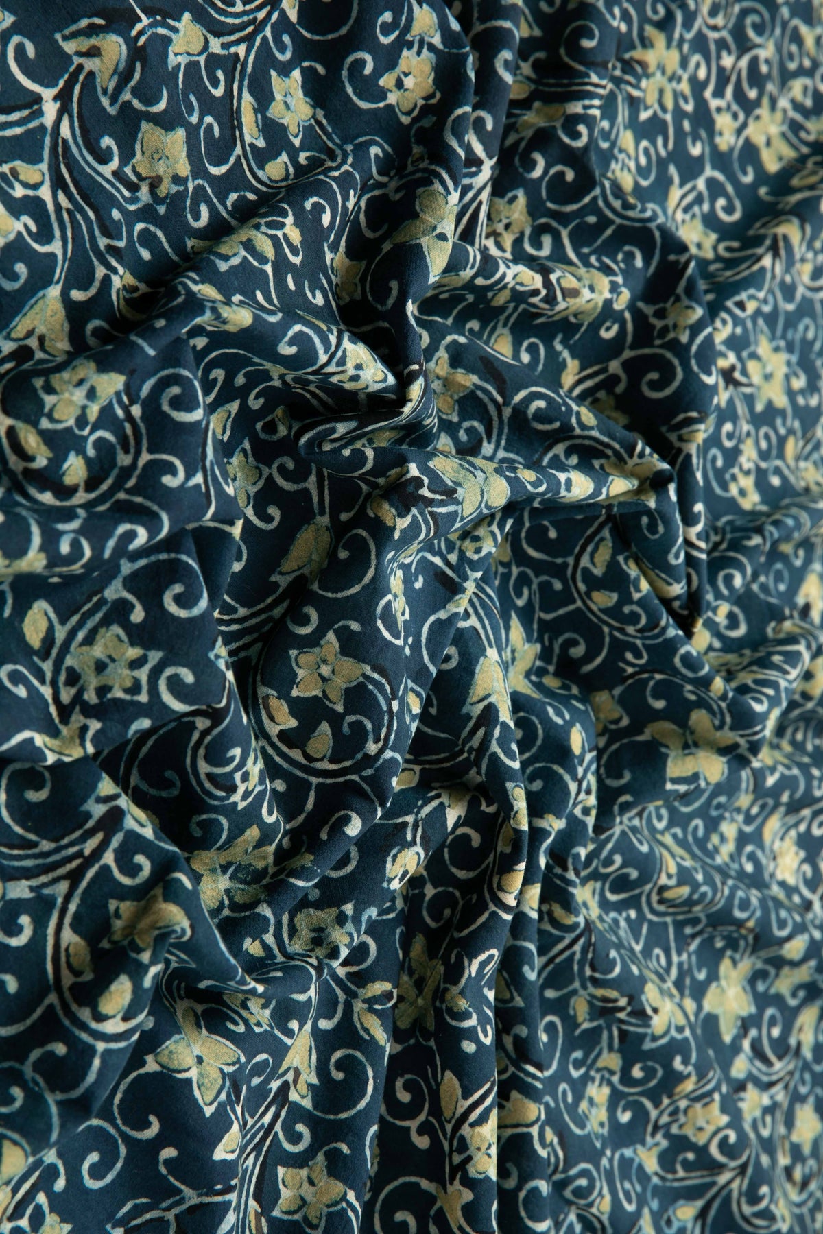 Siyahi - Indigo Ajrakh Fabric With Yellow Floral Design