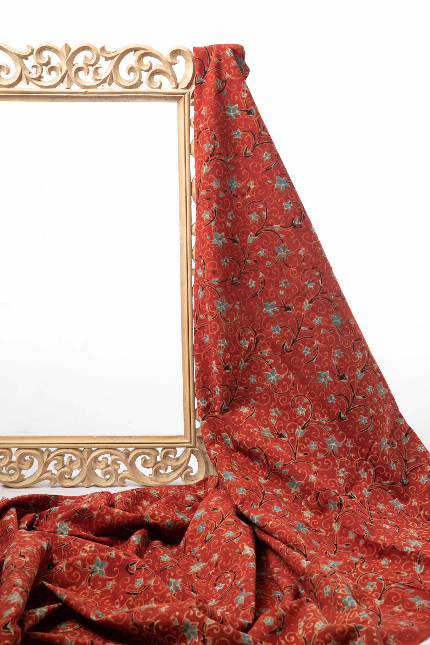 Ushraa - Bold Ajrakh Vine Print Cotton Fabric
